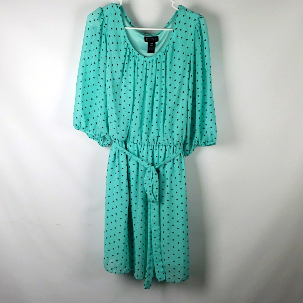 Mini Mint Polka-Dotted Chiffon Retro High-neck Dress